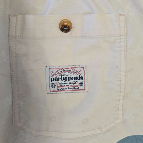 Party Pants Mens Swim Trunks Board Shorts XL Ivory Blue Wave Striped Beach Surf - Picture 3 of 13